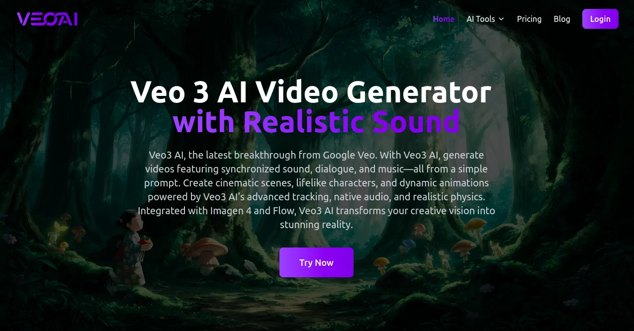 Screenshot of VEO 3 – An AI tool in the ,AI Content Generator ,AI Video Editor ,AI Text to Video ,AI Video Generator  category, showcasing its interface and key features.