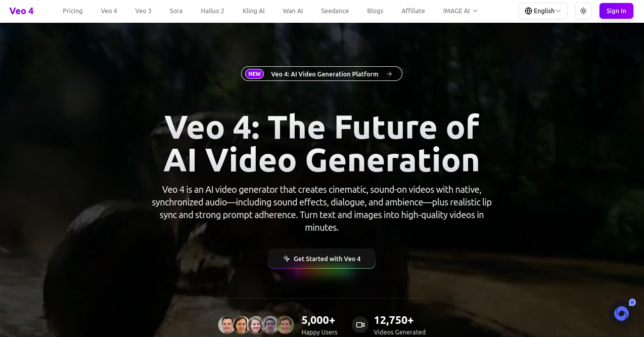 Screenshot of Veo4 – An AI tool in the ,AI Image to Video ,AI Video Editor ,AI Text to Video ,AI Video Generator  category, showcasing its interface and key features.