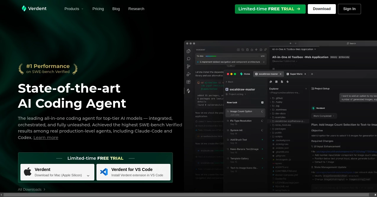 Screenshot of Verdent AI – An AI tool in the ,AI Code Assistant ,AI Code Generator ,AI Developer Tools ,AI Productivity Tools  category, showcasing its interface and key features.