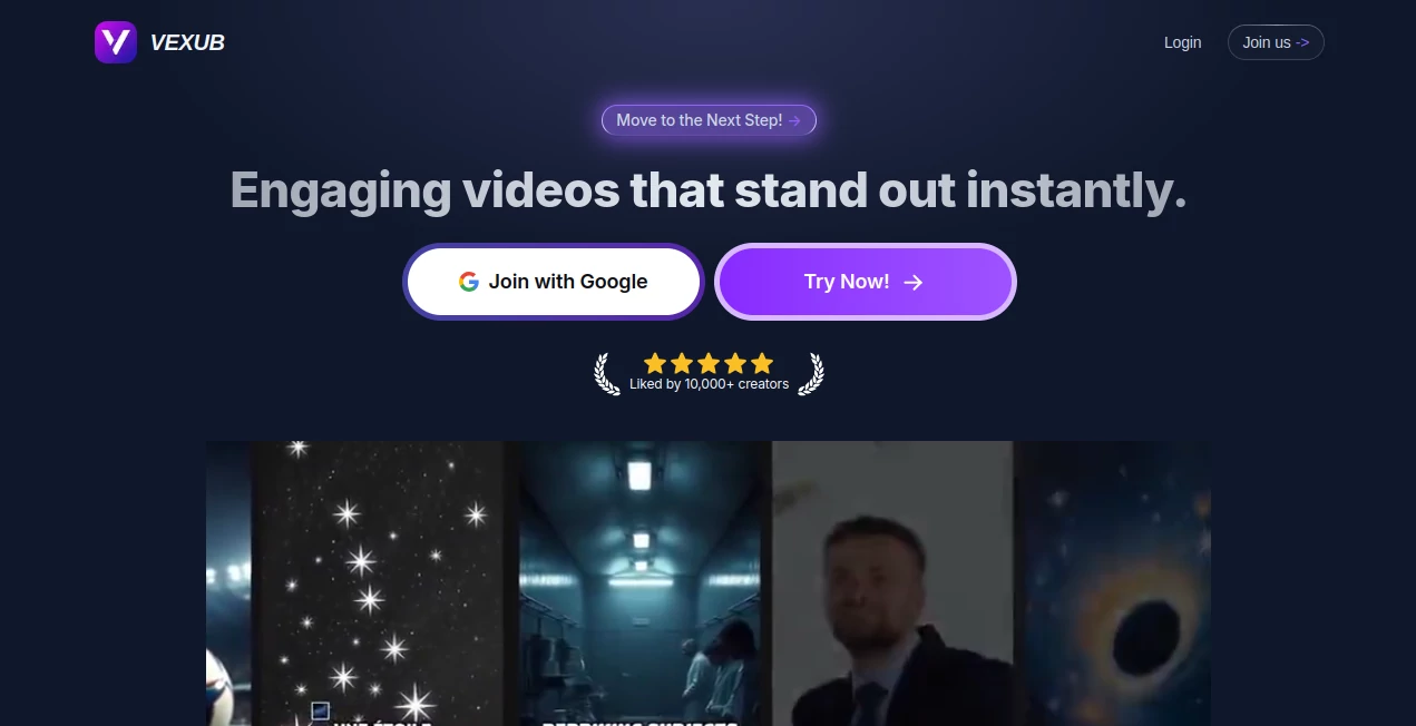Screenshot of VEXUB – An AI tool in the ,AI Animated Video ,AI Video Enhancer ,AI Text to Video ,AI Video Generator  category, showcasing its interface and key features.