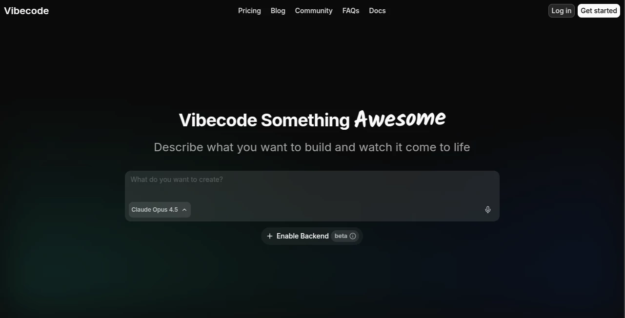 Screenshot of Vibecode – An AI tool in the ,AI No-Code & Low-Code ,AI Code Generator ,AI Developer Tools ,AI App Builder  category, showcasing its interface and key features.