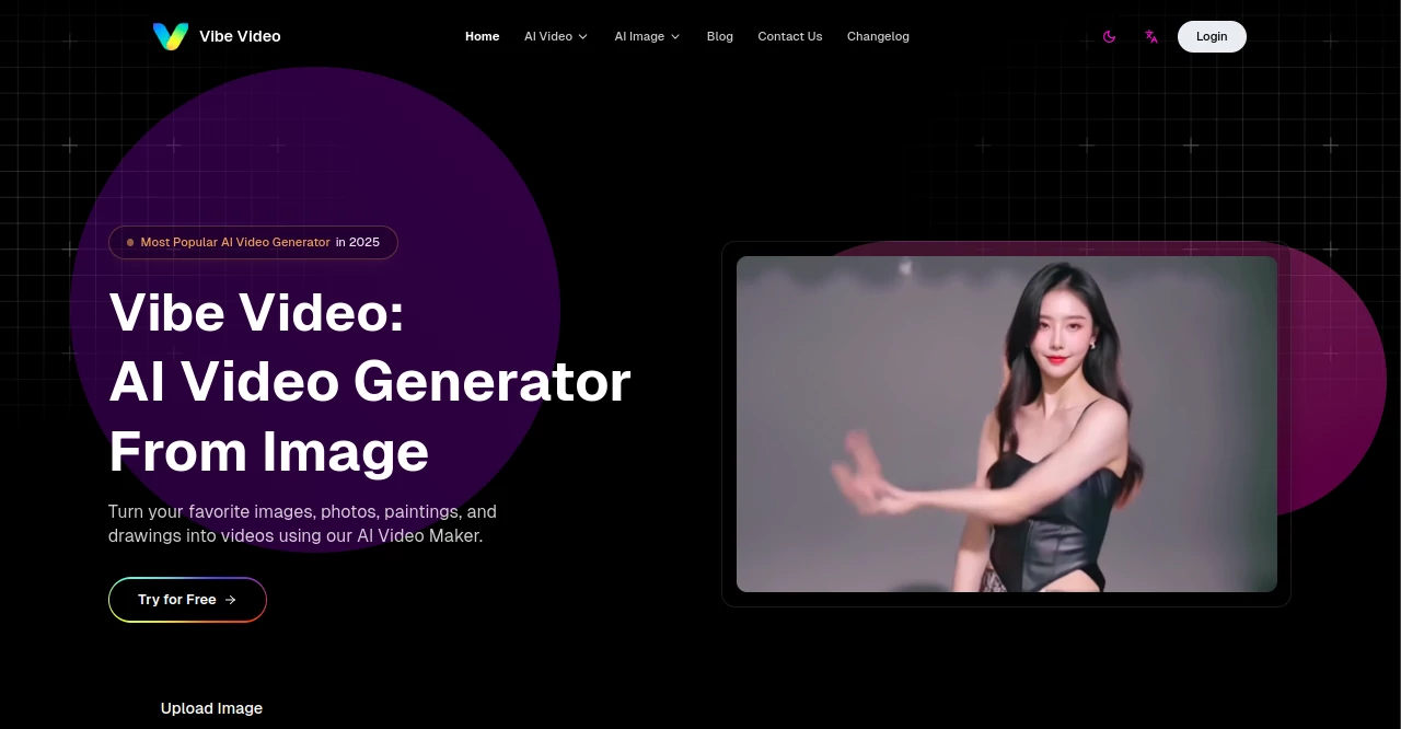 Screenshot of Vibe Video – An AI tool in the ,AI Content Generator ,AI Animated Video ,AI Image to Video ,AI Video Generator  category, showcasing its interface and key features.