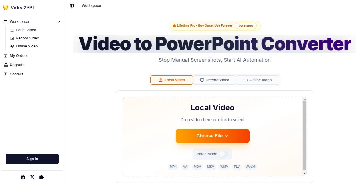 Screenshot of Video2PPT – An AI tool in the ,AI Transcription ,AI Video Editor ,AI Text to Video ,AI Presentation Generator  category, showcasing its interface and key features.