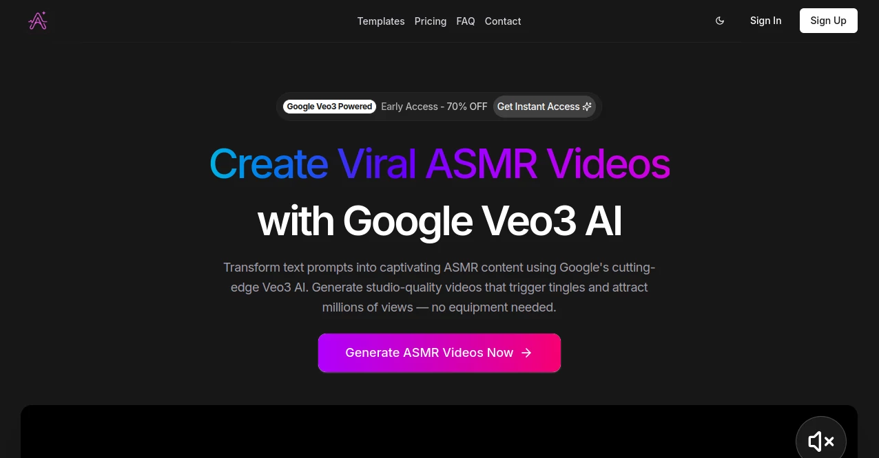 Screenshot of AI ASMR Video – An AI tool in the ,AI Animated Video ,AI Image to Video ,AI Video Editor ,AI Video Generator  category, showcasing its interface and key features.