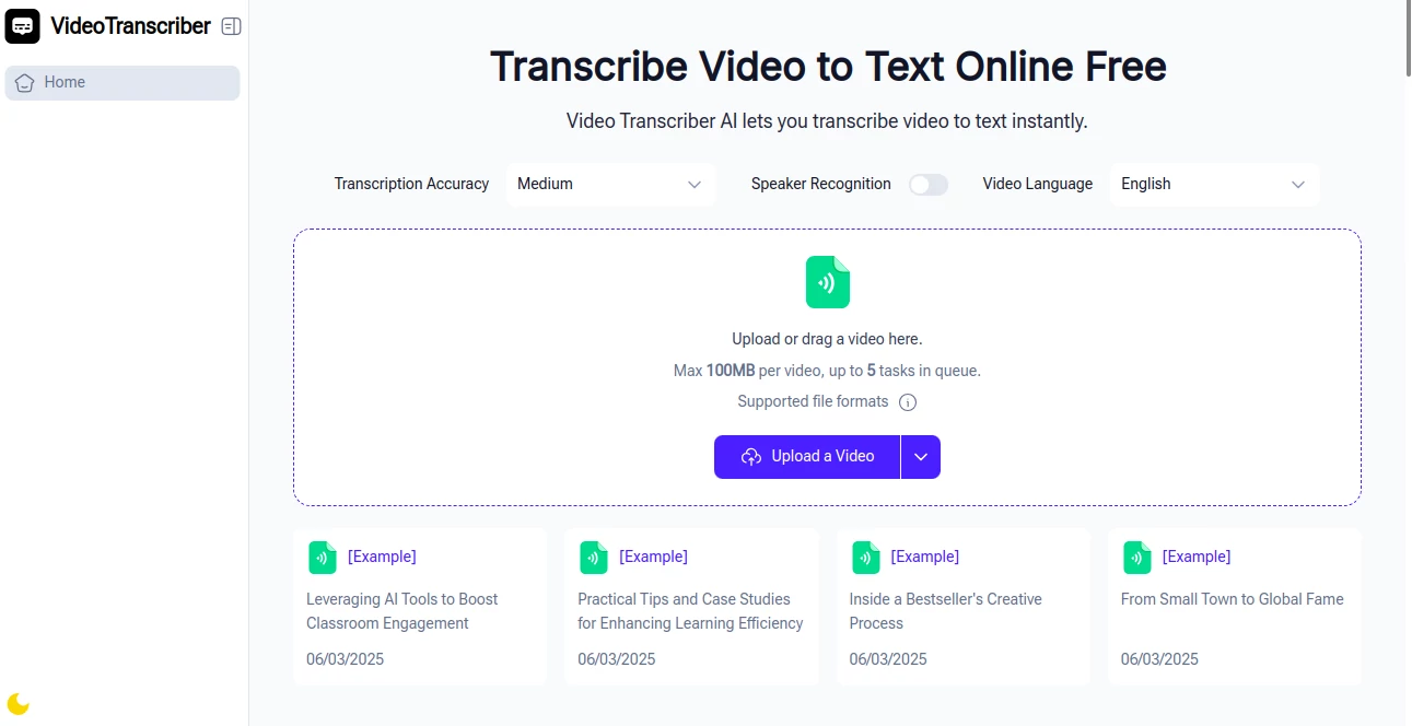 Screenshot of VideoTranscriber – An AI tool in the ,AI Transcription ,AI Transcriber ,AI Video Editor ,AI Speech to Text  category, showcasing its interface and key features.