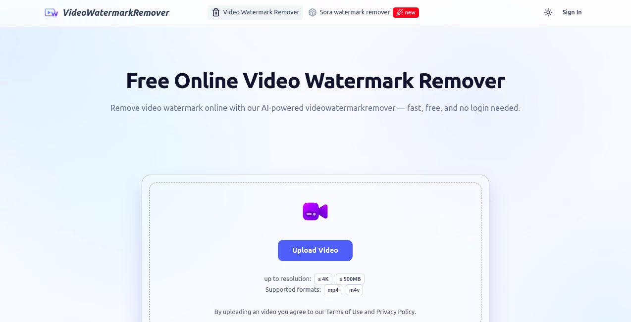 Screenshot of VideoWatermarkRemover – An AI tool in the ,AI Video Editor ,AI Video Enhancer ,AI Video to Video  category, showcasing its interface and key features.