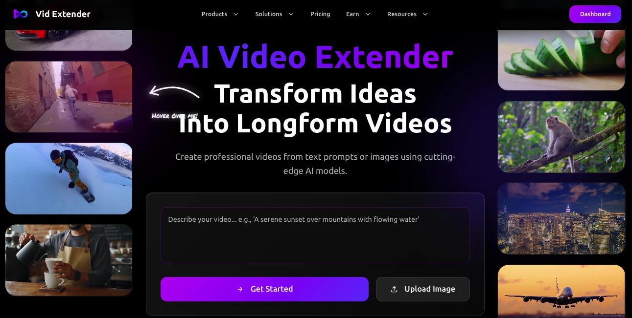 Screenshot of Vid Extender – An AI tool in the ,AI Video Editor ,AI Video Enhancer ,AI Video to Video ,AI Video Generator  category, showcasing its interface and key features.
