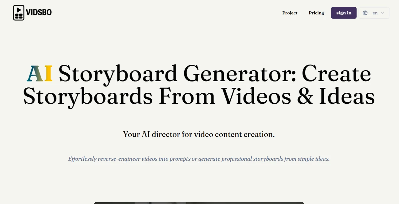 Screenshot of vidsbo – An AI tool in the ,AI Script Writing ,AI Story Writing ,AI Animated Video ,AI Video Editor  category, showcasing its interface and key features.
