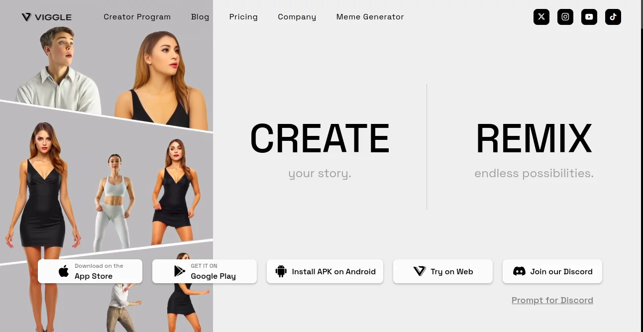 Screenshot of VIGGLE – An AI tool in the ,AI Video Generator ,AI Animated Video ,AI Character ,AI Personalized Video Generator ,AI Video to Video ,AI Text to Video ,AI Video Enhancer ,AI Video Editor ,AI Image to Image ,AI Photo Enhancer ,Photo & Image Editor ,AI Illustration Generator ,AI Photo & Image Generator ,AI Text to Image  category, showcasing its interface and key features.