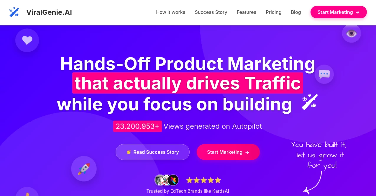 Screenshot of ViralGenie AI – An AI tool in the ,AI Content Generator ,AI Video Generator ,AI Social Media Assistant ,AI Ad Generator  category, showcasing its interface and key features.