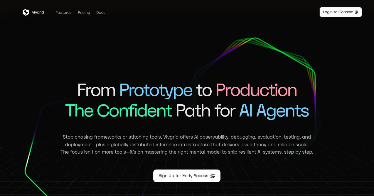 Screenshot of vivgrid – An AI tool in the ,AI Workflow Management ,AI Task Management ,AI Developer Tools ,AI Monitor & Report Builder  category, showcasing its interface and key features.