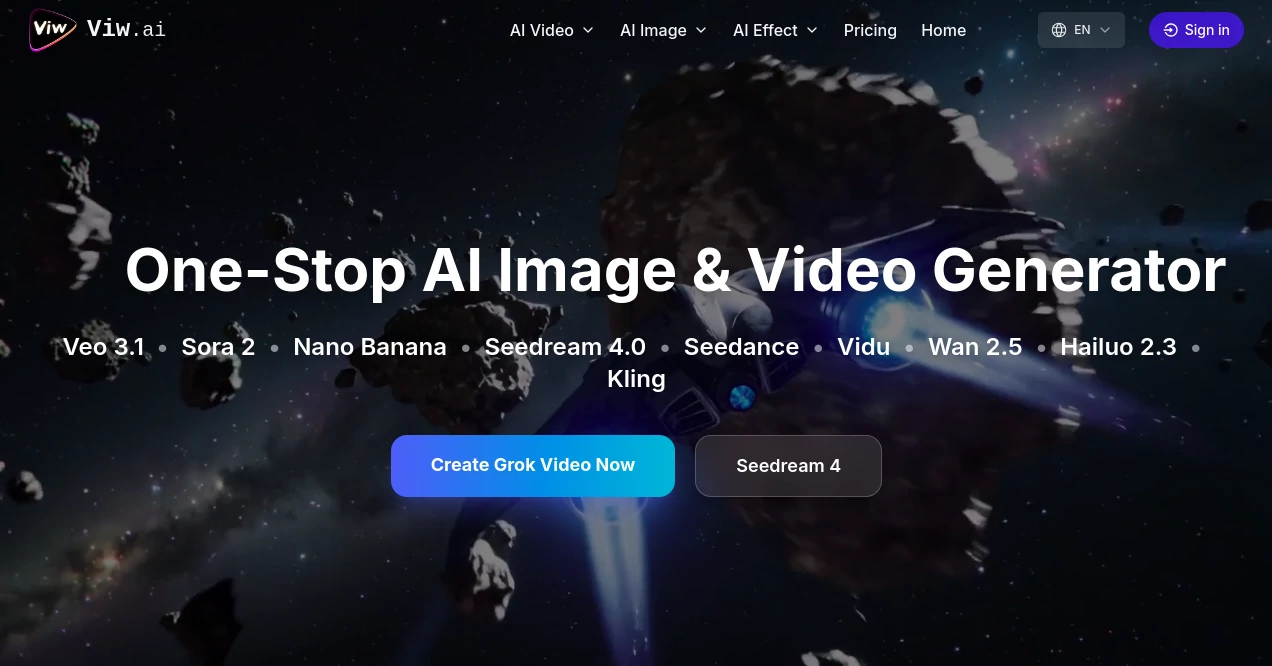 Screenshot of Viw.ai – An AI tool in the ,AI Photo & Image Generator ,Photo & Image Editor ,AI Video Generator  category, showcasing its interface and key features.