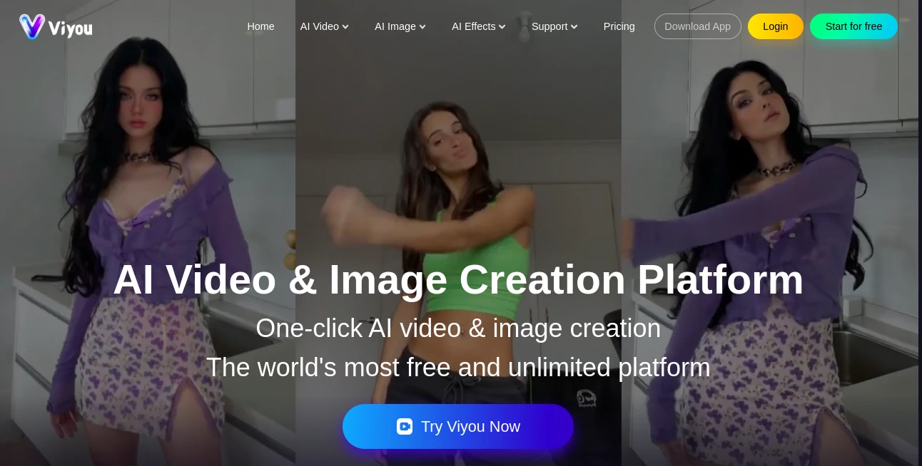Screenshot of viyou ai – An AI tool in the ,AI Animated Video ,AI UGC Video Generator ,AI Short Clips Generator ,AI Lip Sync Generator  category, showcasing its interface and key features.