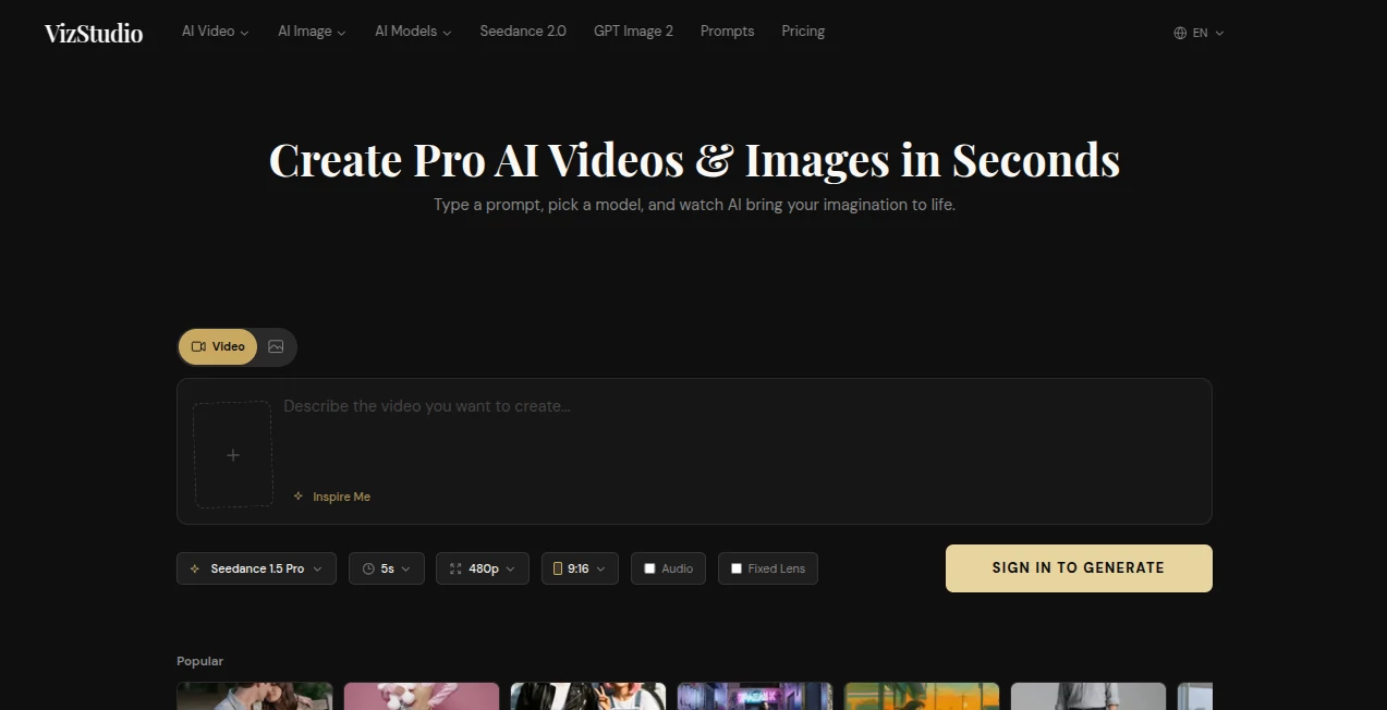 Screenshot of vizstudio – An AI tool in the ,AI Image to Video ,AI Video Generator ,Video ,AI Text to Video  category, showcasing its interface and key features.
