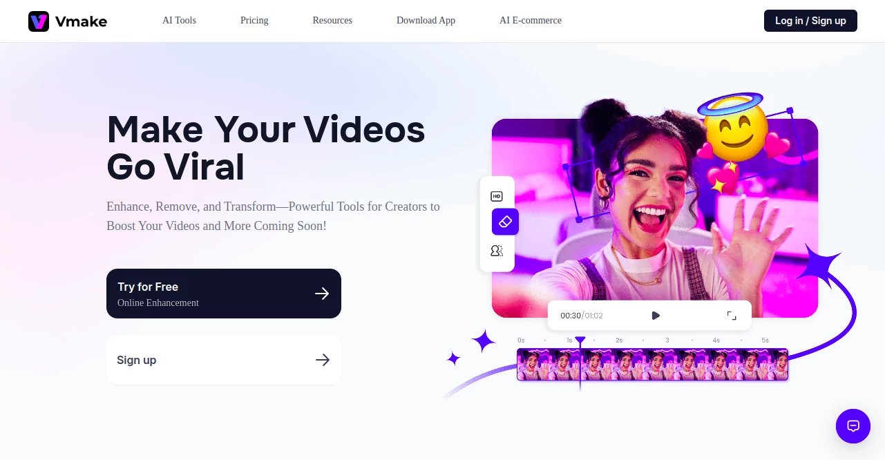 Screenshot of Vmake AI – An AI tool in the ,AI E-commerce Assistant  category, showcasing its interface and key features.