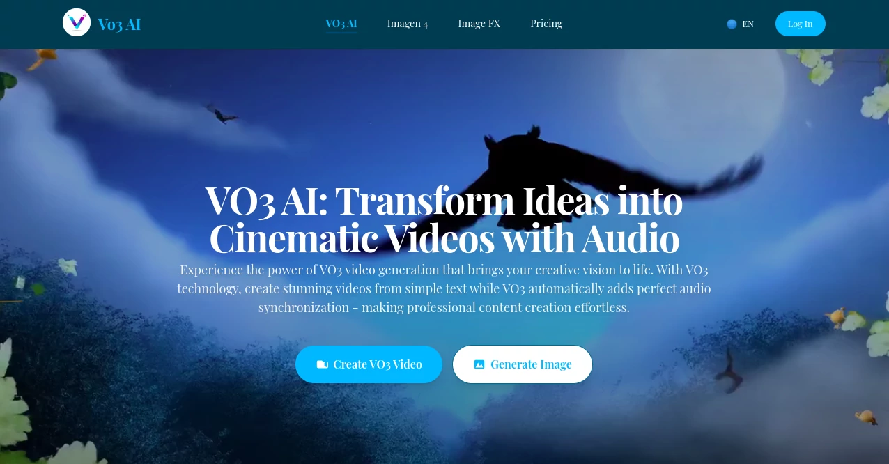 Screenshot of VO3 – An AI tool in the ,AI Image to Video ,AI Text to Video ,AI Video Generator ,AI Short Clips Generator  category, showcasing its interface and key features.