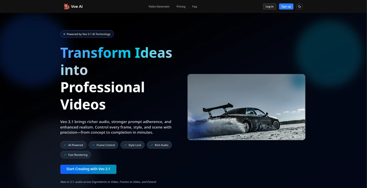Screenshot of Voe Ai – An AI tool in the ,AI Animated Video ,AI Image to Video ,AI Text to Video ,AI Video Generator  category, showcasing its interface and key features.
