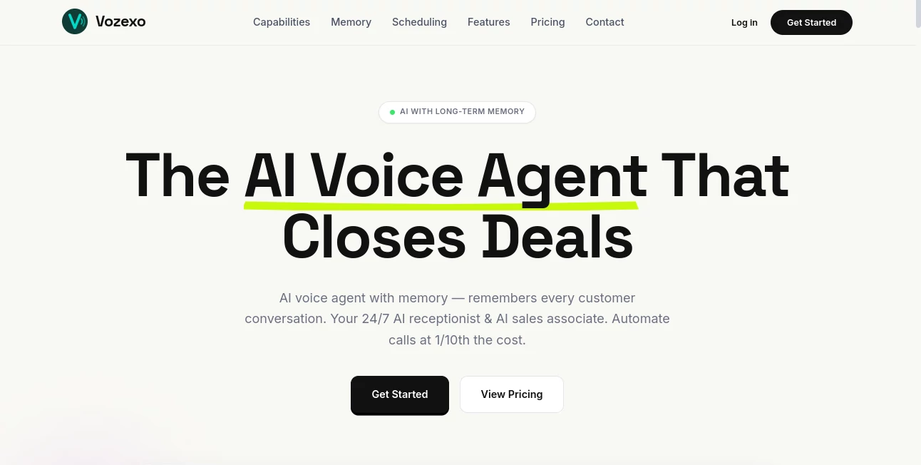 Screenshot of Vozexo – An AI tool in the ,AI Voice Assistants ,AI Customer Service Assistant ,AI CRM Assistant ,AI Scheduling  category, showcasing its interface and key features.
