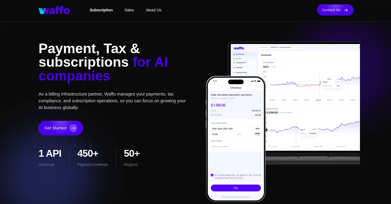 Screenshot of Waffo – An AI tool in the ,AI Sales Assistant ,AI E-commerce Assistant ,AI Analytics Assistant ,AI CRM Assistant  category, showcasing its interface and key features.
