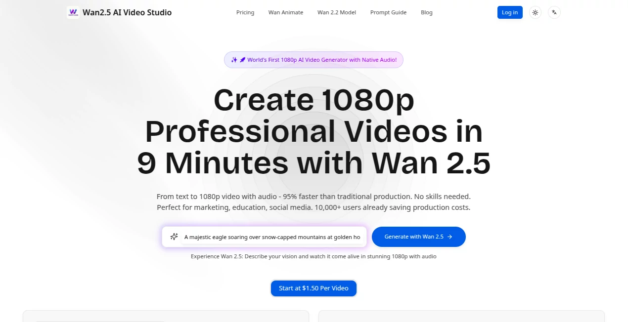 Screenshot of Wan2.5 AI Video Studio – An AI tool in the ,AI Animated Video ,AI Image to Video ,AI Text to Video ,AI Video Generator  category, showcasing its interface and key features.