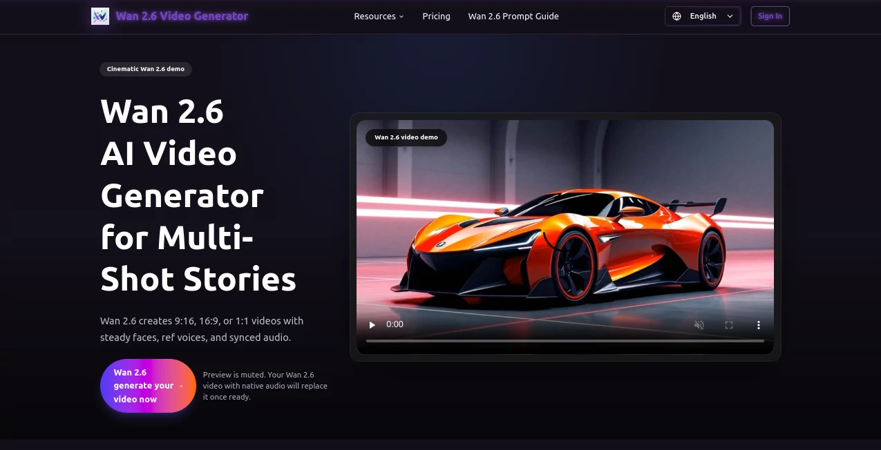 Screenshot of wan2-6.org – An AI tool in the ,AI Animated Video ,AI Image to Video ,AI Video Generator ,AI Text to Video  category, showcasing its interface and key features.