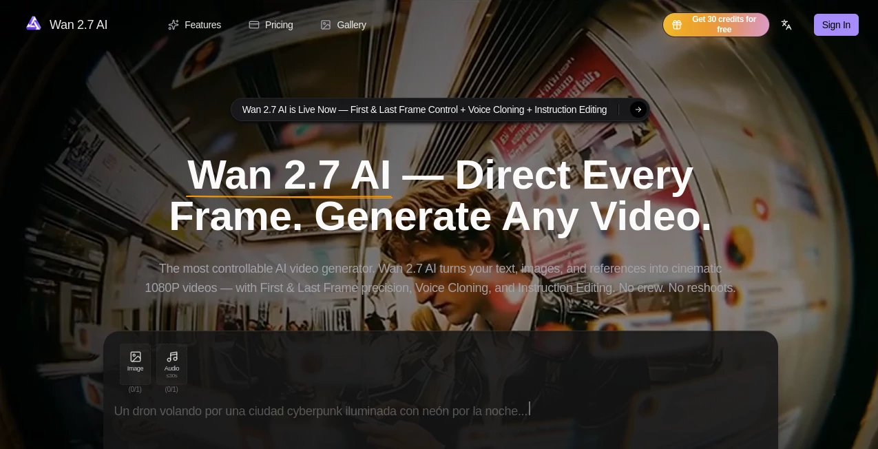 Screenshot of Wan 2.7 – An AI tool in the ,AI Animated Video ,AI Image to Video ,AI Video Generator ,AI Text to Video  category, showcasing its interface and key features.