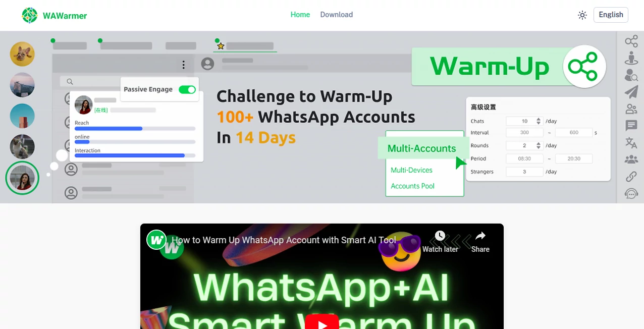 Screenshot of WAWarmer – An AI tool in the ,AI Social Media Assistant ,AI Response Generator ,AI Lead Generation ,AI Chatbot  category, showcasing its interface and key features.
