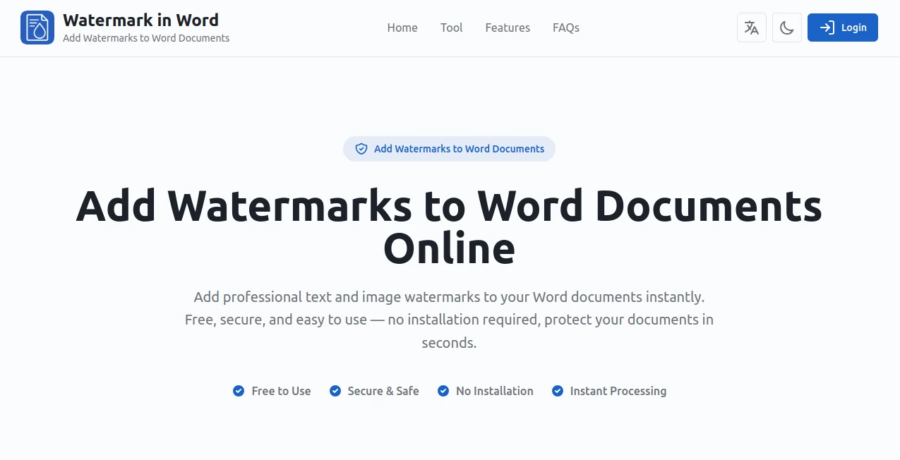 Screenshot of Watermark in Word – An AI tool in the ,AI PDF ,AI Document Extraction ,AI Documents Assistant ,AI Files Assistant  category, showcasing its interface and key features.