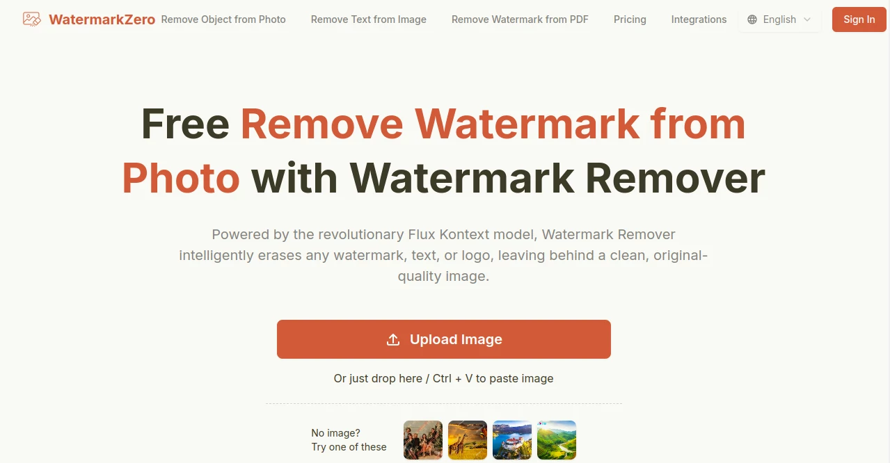 Screenshot of WatermarkZero – An AI tool in the ,AI Background Remover ,Photo & Image Editor ,AI Photo Enhancer ,AI Image to Image  category, showcasing its interface and key features.