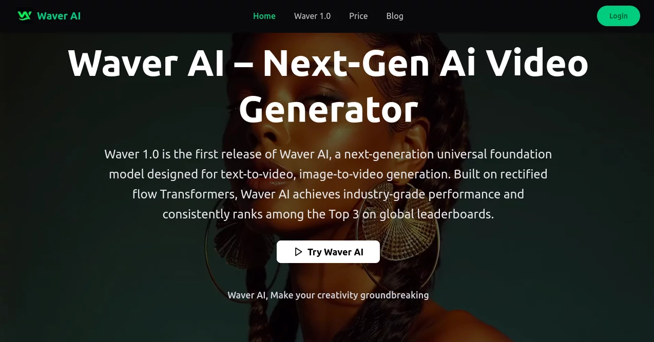 Screenshot of Waver AI – An AI tool in the ,AI Photo & Image Generator ,AI Image to Video ,AI Text to Video ,AI Video Generator  category, showcasing its interface and key features.
