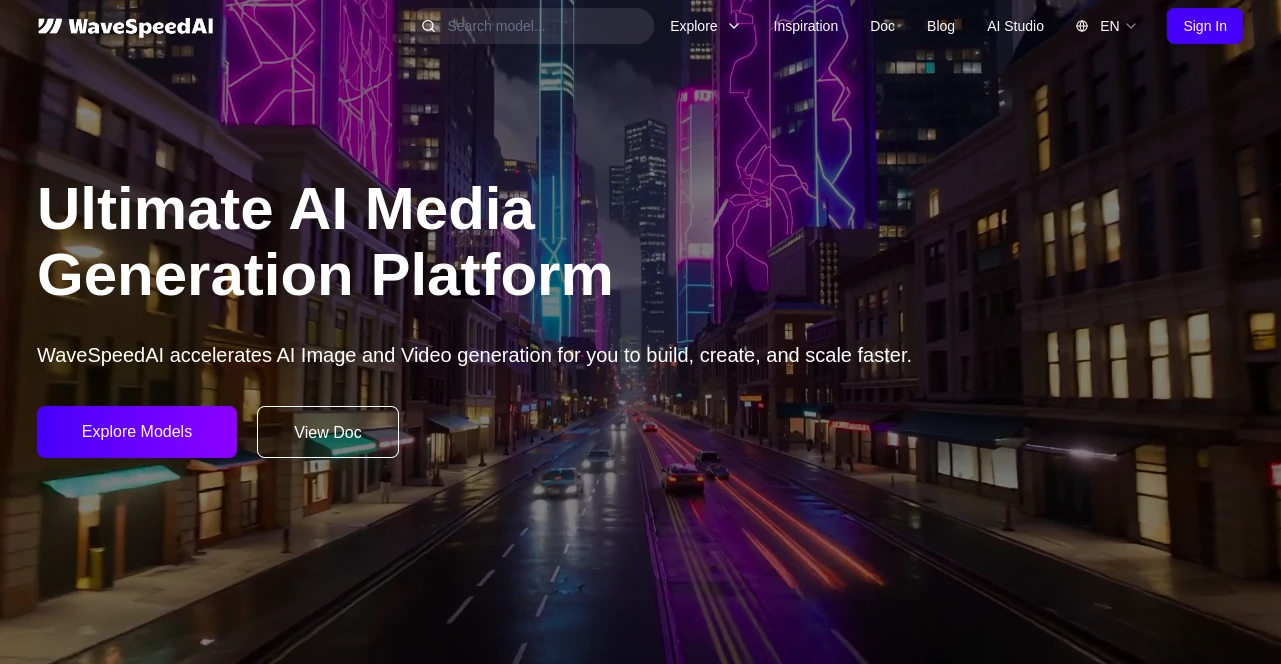 Screenshot of WaveSpeedAI – An AI tool in the ,AI Photo & Image Generator ,AI Video Editor ,AI Video Generator ,AI 3D Model Generator  category, showcasing its interface and key features.