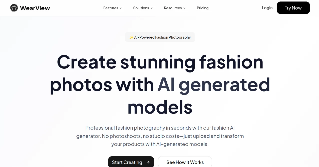 Screenshot of WearView – An AI tool in the ,AI Photo & Image Generator ,AI Image to Image ,AI Clothing Generator ,AI Design Assistant  category, showcasing its interface and key features.