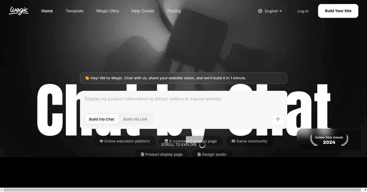 Screenshot of Wegic.ai – An AI tool in the ,AI Landing Page Builder ,AI Website Builder ,AI No-Code & Low-Code ,AI Design Assistant  category, showcasing its interface and key features.