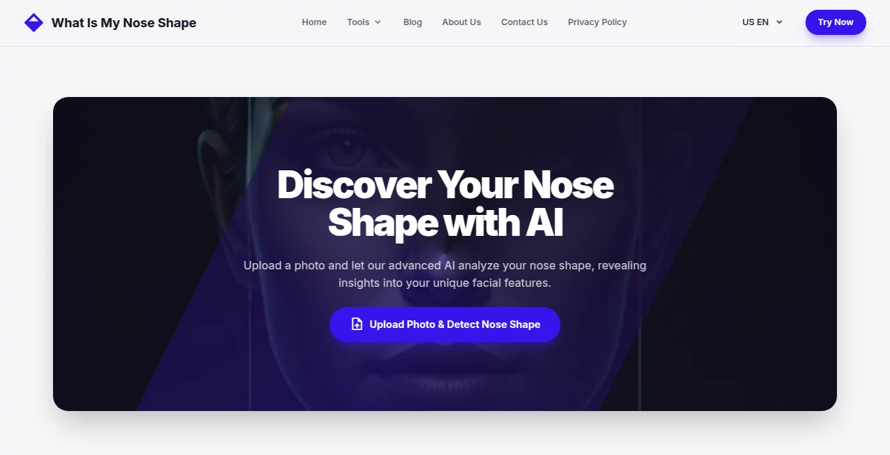 Screenshot of whatismynoseshape – An AI tool in the ,Photo & Image Editor ,AI Image Recognition ,AI Design Generator ,AI Fun Tools  category, showcasing its interface and key features.