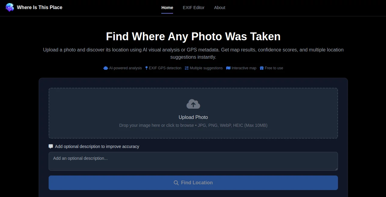 Screenshot of Where Is This Place – An AI tool in the ,AI Productivity Tools ,AI Research Tool ,AI Developer Tools ,AI Search Engine  category, showcasing its interface and key features.