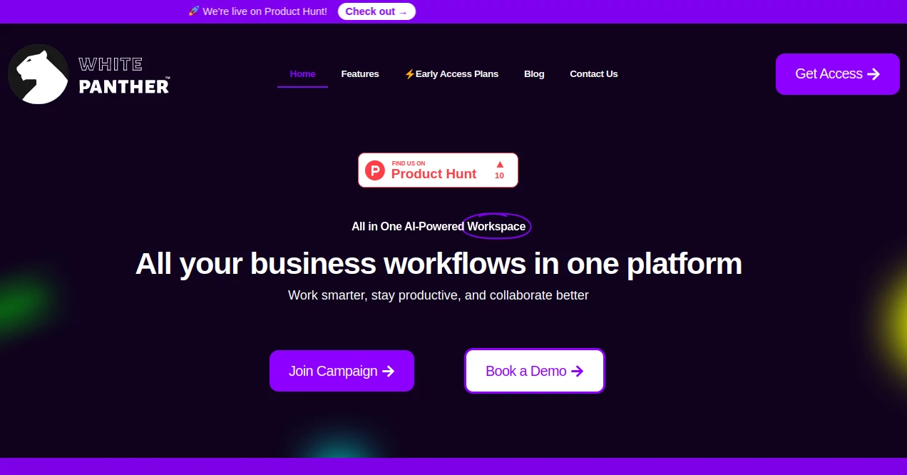 Screenshot of WhitePanther – An AI tool in the ,AI Email Assistant ,AI Task Management ,AI Team Collaboration ,AI Project Management  category, showcasing its interface and key features.