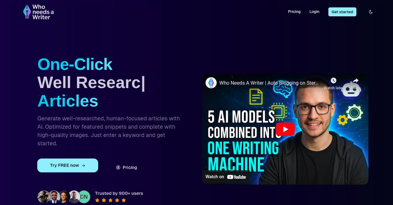 Screenshot of Who Needs a Writer – An AI tool in the ,AI Productivity Tools ,Text & Writing ,Business ,Marketing  category, showcasing its interface and key features.