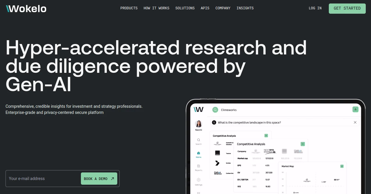 Screenshot of wokelo ai – An AI tool in the ,AI Research Tool ,AI Consulting Assistant ,AI Investing Assistant ,AI Analytics Assistant  category, showcasing its interface and key features.