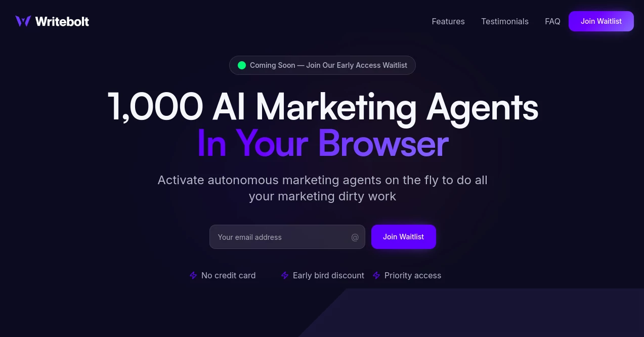 Screenshot of Writebolt – An AI tool in the ,AI Copywriting ,AI Writing Assistants ,AI Content Generator ,AI Productivity Tools  category, showcasing its interface and key features.