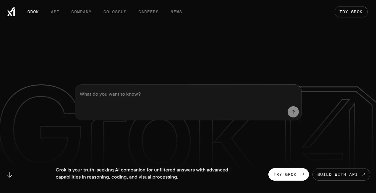 Screenshot of Grok – An AI tool in the ,AI General Writing ,AI Research Tool ,AI Chatbot ,Large Language Models (LLMs)  category, showcasing its interface and key features.