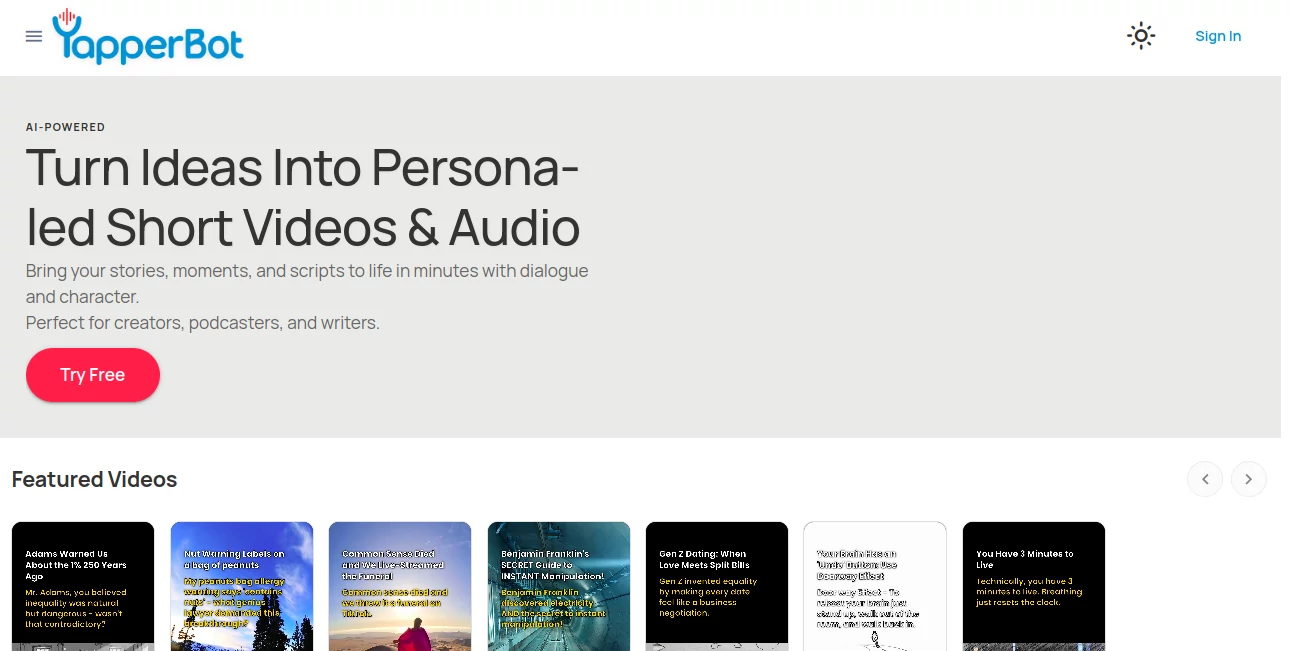 Screenshot of YapperBot – An AI tool in the ,AI Chatbot ,AI Life Assistant ,AI Fun Tools ,AI Coaching  category, showcasing its interface and key features.