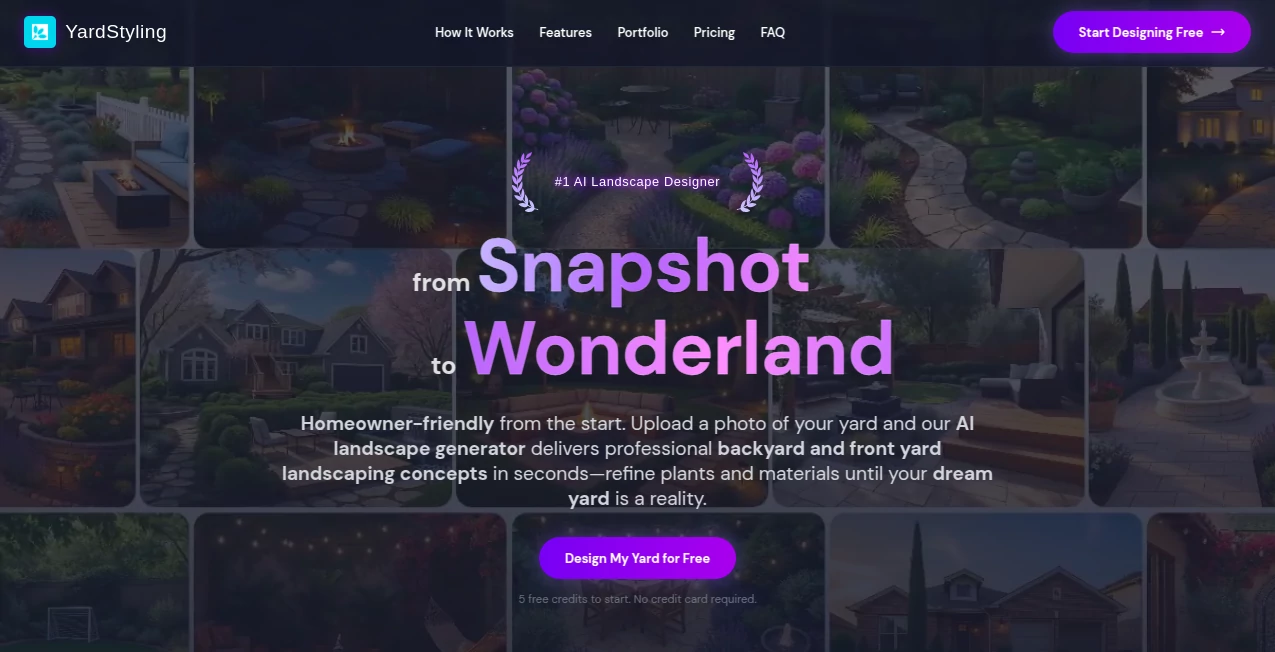 Screenshot of YardStyling – An AI tool in the ,AI Image to Image ,AI Design Generator ,AI Interior & Room Design ,AI Roadmap Generator  category, showcasing its interface and key features.