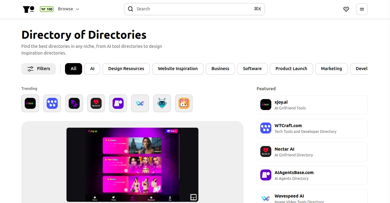 Screenshot of Yo Directory – An AI tool in the ,AI Tools Directory  category, showcasing its interface and key features.
