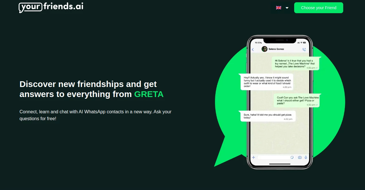 Screenshot of Your Friends AI – An AI tool in the ,AI Social Media Assistant ,AI Chatbot ,AI Life Assistant ,AI Fun Tools  category, showcasing its interface and key features.