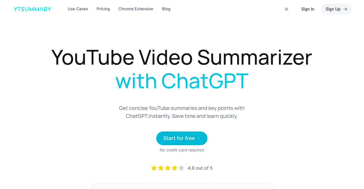 Screenshot of YouTube Video Summarizer – An AI tool in the ,AI Summarizer ,AI Transcription ,AI Content Generator ,AI Video Generator  category, showcasing its interface and key features.