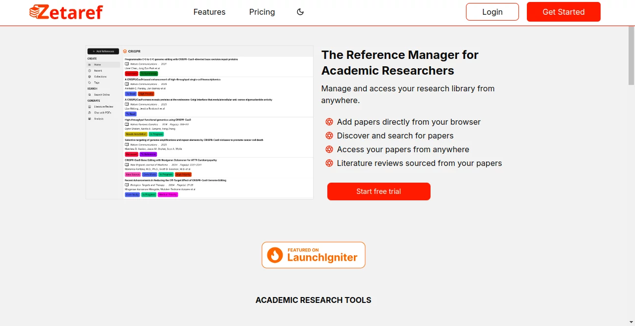 Screenshot of Zetaref – An AI tool in the ,AI Research Tool ,AI Knowledge Base ,AI Knowledge Management ,AI Documents Assistant  category, showcasing its interface and key features.